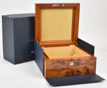 Breguet specimen wood watch display box with gilt fittings, leather interior, outer card box and