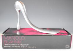 Manolo Blanhnik signed aluminium shoe horn, in original box