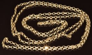 A 9ct gold chain made up of oval faceted links, 60g, 170cm