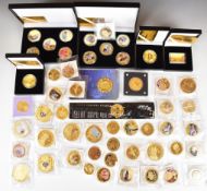 A collection of largely Royal commemorative gold plated picture coins, including 30mm etc, some