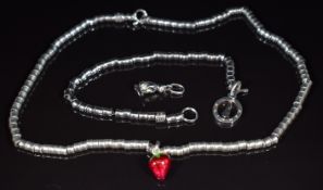 Links of London silver necklace and matching bracelet with three Links of London charms including an