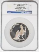 2013 5oz silver Britannia, with bare breasted Britannia seated with owl