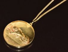 An 18ct gold pendant 'Lucerne' depicting a lion (3.2cm) on 18ct gold chain, 19.6g, 70cm