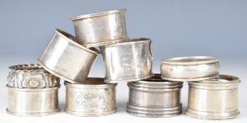 Nine various hallmarked silver napkin rings, weight 113g