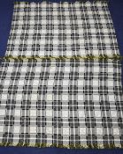 Pair of vintage Welsh tapestry woollen blankets woven in the pale blue, green, white and black
