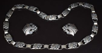 John Lauritzen Danish silver necklace made up of floral panels (42cm) and a pair of sterling