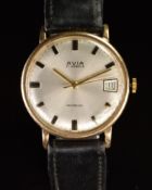 Avia 9ct gold gentleman's wristwatch with date aperture, gold hands, two-tone hour markers, silver