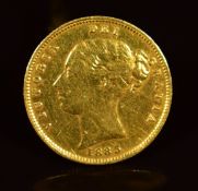 1885 Queen Victoria shield back, bun head gold half sovereign with cufflink mount, 5.7g