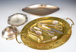 Hallmarked silver and other metalware to include Arts and Crafts Liberty style twin handled tray,