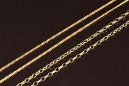 Two 9ct gold chains (50 & 62cm, 8.2g)