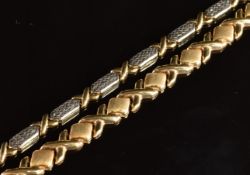 Two 9ct gold bracelets, both with cross and diamond decoration, 10.5g, 19cm