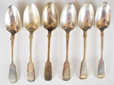 Set of six Victorian hallmarked silver Fiddle pattern dessert spoons, London 1864, maker A B
