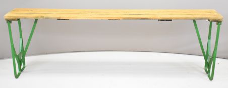 Vintage style folding garden bench with riveted legs, overall length 165cm, height 53cm