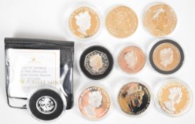 Ten various silver coins including Charles III 2023 1oz £2, 2022 Darth Vader $2, NHS 50p, piedfort