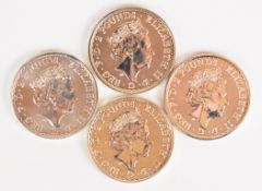 Four silver Britannia coins comprising 2016, 2018 with plain edge and impressed foxes / dog, 2019