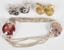A pair of Baccarat silver earrings, Monet silver bracelet and a pair of Une Ligne earrings