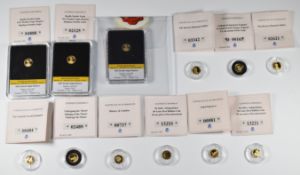 Twelve 0.585 miniature gold coins, each 0.5g, all with certificates