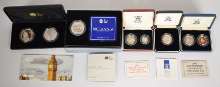 Five Royal Mint silver proof coin sets, comprising Chimes of History two coin 1oz set, 2021