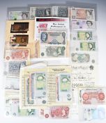 A collection of uncirculated UK banknotes including blue Peppiat £1, Hollem £5, Somerset £10, Fforde