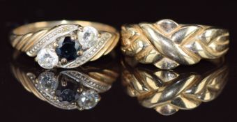 Two 9ct gold rings one set with a sapphire and cubic zirconia