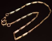 A c1920 9ct gold watch chain / necklace, 9.3g, 34cm