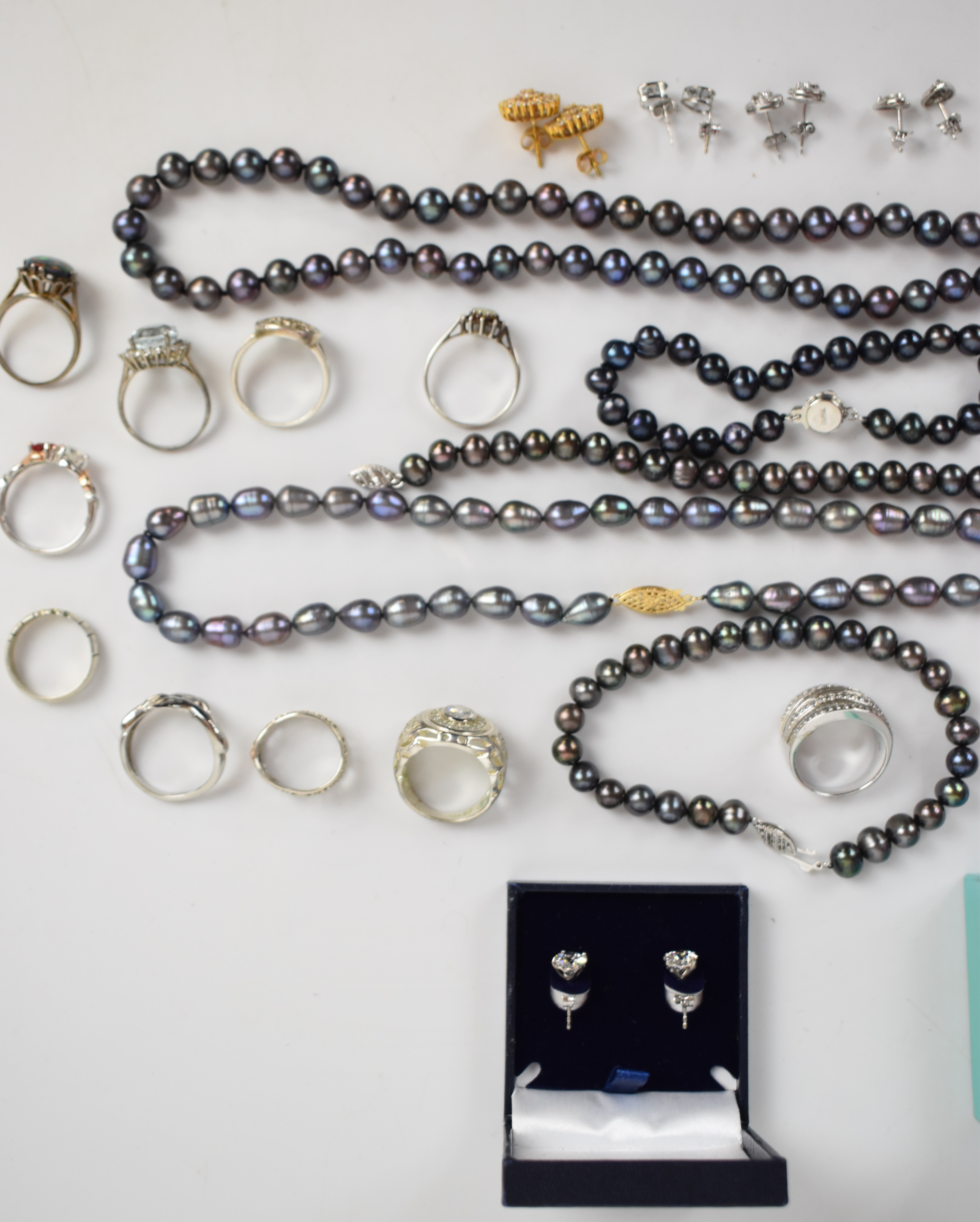 A collection of silver jewellery including 18 rings and six pairs of earrings, together with two - Image 4 of 4