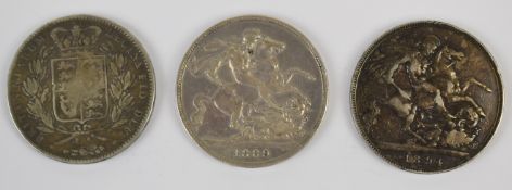 Three Queen Victoria crowns comprising 1845 young head, 1889 Jubilee head and an 1894 veiled head