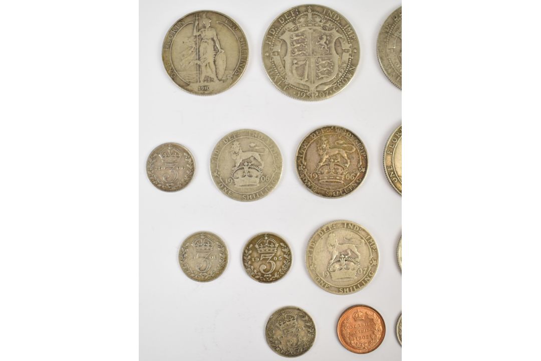 A quantity of Edward VII silver coinage to include half crowns 1907, 1909, 1910, florins 1908 and - Image 2 of 3