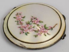 Art Deco style hallmarked silver and guilloché enamel compact with floral decoration, Birmingham