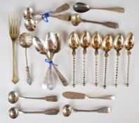 Georgian and later hallmarked silver and continental silver cutlery including a set of twisted