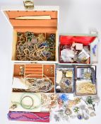 A large collection of costume jewellery including Art Deco crystal necklace, diamanté necklaces,