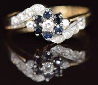 A 9ct gold ring set with sapphires and cubic zirconia, 2.5g, size O