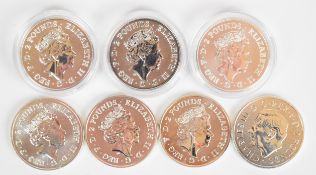 Seven £2 coins comprising 1oz, 2021 Robin Hood, 2022 Maid Marian, Little John and a 2023 King Arthur