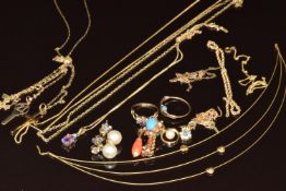 Two 9ct gold rings, 9ct gold pendant, 9ct gold pendant set with an amethyst and diamond, five