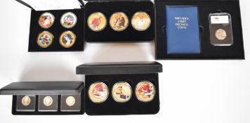 Five Jubilee Mint and other coin sets in deluxe fitted cases including William and Catherine,