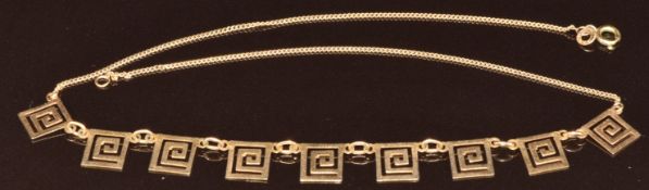 A 14k gold necklace made up of Greek key links, 5.4g, 41cm