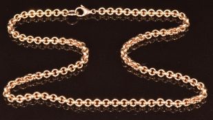 A 9k rose gold necklace made up of circular links, 20.6g, 39cm