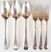 Georgian hallmarked silver Old English pattern cutlery comprising three each of table spoons and