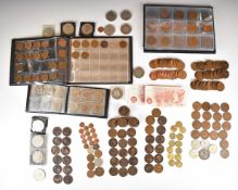 An amateur collection of coins, some in albums, includes small silver content, collectable 50p