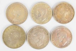 Six various crown coins comprising Canada, Australia and New Zealand 1930s-1953