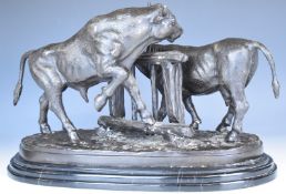 After Mene bronze figure of a cow and bull, impressed 'Mene' to the base, H30 x L51cm