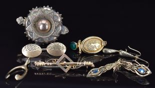 Victorian 9ct rose gold morning brooch marked Collins 3674 Patent, another 9ct gold brooch, 9ct gold