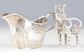 Victorian hallmarked silver novelty miniature doll's house or similar chair and jug, both with