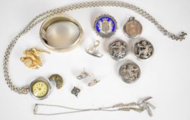 A collection of jewellery including a Victorian silver bangle with applied gold decoration, silver