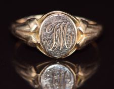 A 9ct gold signet ring with monogram, Birmingham 1927, 3.4g, size O