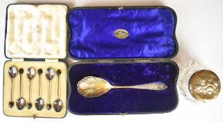 Edward VII hallmarked silver serving spoon, London 1909, maker Josiah Williams & Co, in original