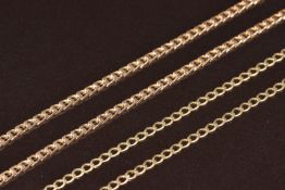 Two 9ct gold curb link chains / necklaces, 8.2g, 45 & 55cm