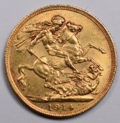 1914 George V gold full sovereign.