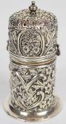 Victorian hallmarked silver sugar caster with embossed decoration and bayonet cap, Birmingham
