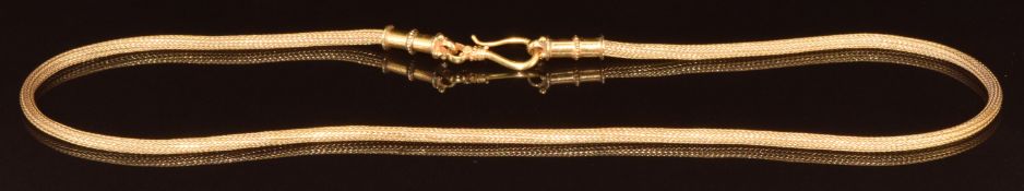 An 18ct gold necklace made up of fine herringbone links, with hook clasp, 34.8g, 51cm